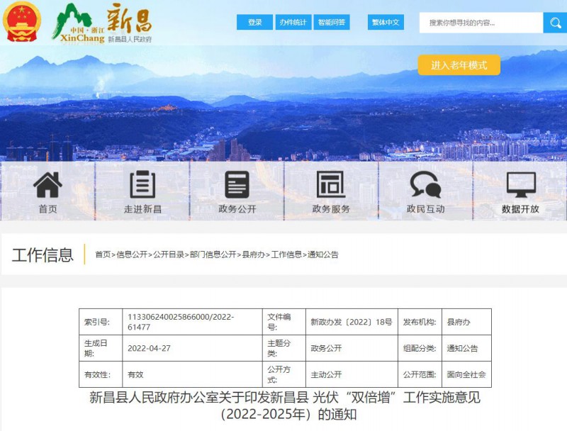 浙江新昌：大力推進工商業(yè)建筑屋頂光伏，全縣現(xiàn)有黨政機關(guān)、事業(yè)單位等公共建筑屋頂實現(xiàn)100%安裝